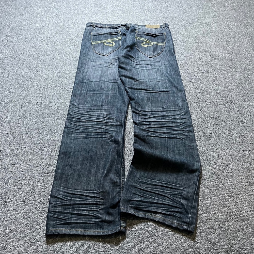 Vintage Baggy Jeans 36 Dark Wash Whiskered Skater Y2K Streetwear Archive